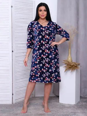 Азалия(индиго) халат р.50, велюр (80% хлопок, 20% п/э)